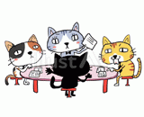 4匹の猫『円卓で会議』のイラスト