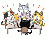 4匹の猫『会食』のイラスト