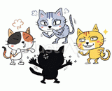 4匹の猫『縄張り争い』のイラスト