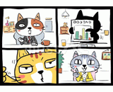 4匹の猫『オンライン会議』のイラスト