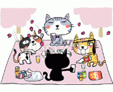 4匹の猫『お花見』のイラスト