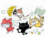 4匹の猫『台風』のイラスト