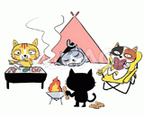 4匹の猫『キャンプ』のイラスト