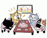 4匹の猫『カラオケ』のイラスト