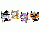 4匹の猫『ハロウィン』のイラスト