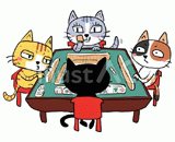 4匹の猫『麻雀』のイラスト