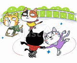 4匹の猫『スケート』のイラスト