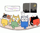 4匹の猫『パソコン作業』のイラスト