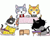 4匹の猫『将棋』のイラスト