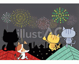 4匹の猫『打ち上げ花火』のイラスト