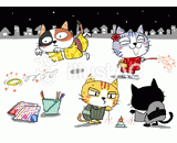 4匹の猫『手持ち花火』のイラスト