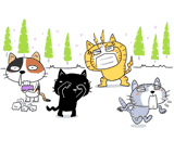 4匹の猫『花粉症』のイラスト