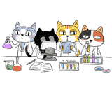 4匹の猫『科学実験』のイラスト
