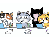 4匹の猫『サポートセンター』のイラスト