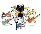 4匹の猫『ロックバンド』のイラスト