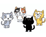 4匹の猫『手話教室』のイラスト
