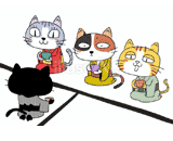 4匹の猫『茶道教室』のイラスト