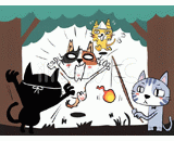 4匹の猫『肝試し』のイラスト