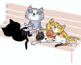 4匹の猫『日向ぼっこ』のイラスト