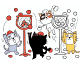 4匹の猫『玉入れ』のイラスト