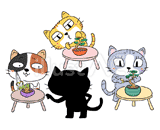 4匹の猫『盆栽教室』のイラスト