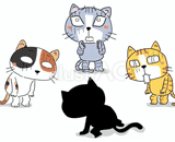 4匹の猫『落ち込む』のイラスト
