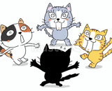 4匹の猫『驚く』のイラスト