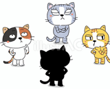 4匹の猫『考える』のイラスト