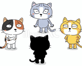 4匹の猫『困る』のイラスト