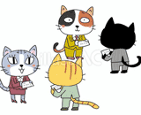 4匹の猫『名刺交換』のイラスト