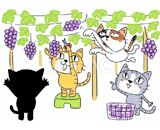 4匹の猫『ぶどう狩り』のイラスト