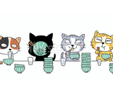 4匹の猫『大食い大会』のイラスト