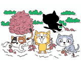 4匹の猫『芋掘り』のイラスト
