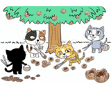 4匹の猫『栗拾い』のイラスト