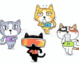 4匹の猫『マラソン』のイラスト