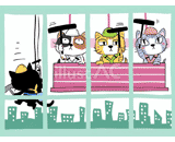 4匹の猫『ビル窓清掃』のイラスト
