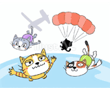 4匹の猫『スカイダイビング』のイラスト