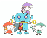 3人の小人『機械修理』のイラスト