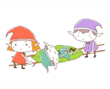 3人の小人『担架で運ぶ』のイラスト
