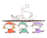 3人の小人『コーヒーを運ぶ』のイラスト