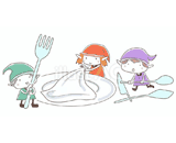 3人の小人『食器の用意』のイラスト