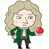 リンゴを見つめるアイザック・ニュートンのイラスト