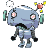 故障しそうなブリキのロボットのイラスト