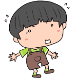 驚くオーバーオールの男の子のイラスト