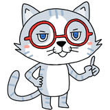 得意げに説明する眼鏡の猫のイラスト