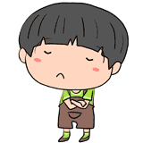考えるオーバーオールの男の子のイラスト