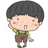 照れるオーバーオールの男の子のイラスト