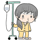 点滴を受ける入院患者の女性のイラスト
