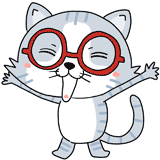 喜ぶ眼鏡の猫のイラスト