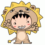 ライオンの着ぐるみパジャマの男の子のイラスト
